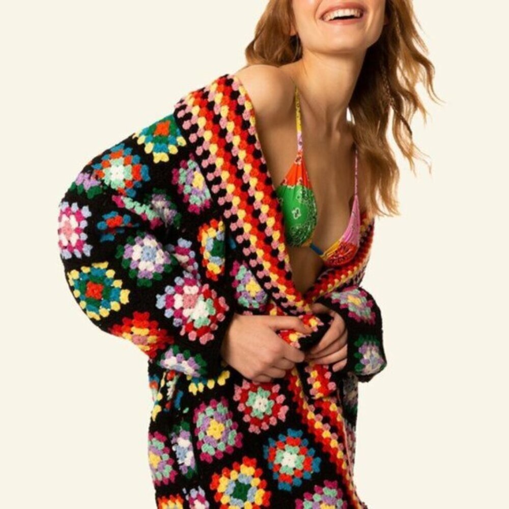 MC2 Saint Barth Multicolor Crochet Wool Coat With Belt - S/M, NWOTs 🇮🇹 - Picture 15 of 16
